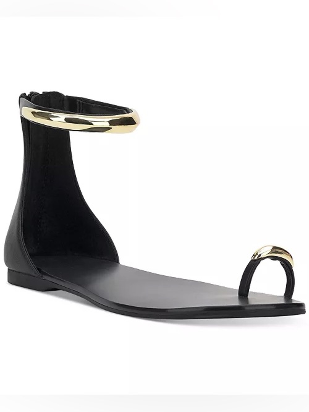 INC International Concepts Georna Black Sandal with Gold-Tone Ankle Cuff